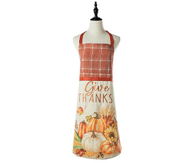 "Give Thanks" Pumpkin & Floral Print Apron