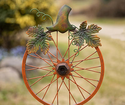 33.75" Metal Pumpkin Bicycle Wheel Yard Stake