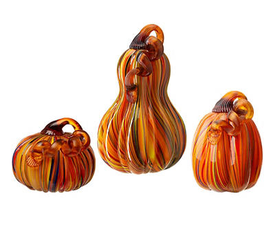 Orange Stripe 3-Piece Glass Pumpkin Set