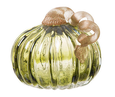Green & Amber 2-Piece Crackle Glass Pumpkin Set