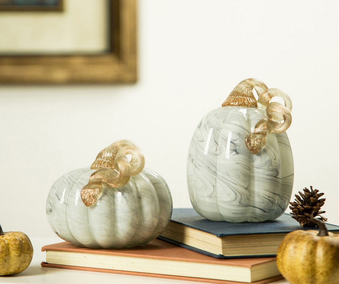 Gray Marble 2-Piece Glass Pumpkin Set