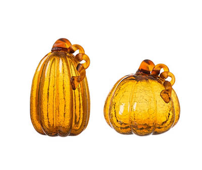 Amber 2-Piece Crackle Glass Pumpkin Set