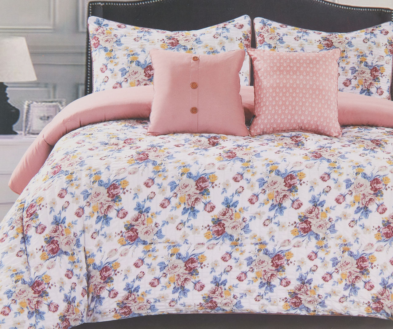 CHAPS Pink & Blue Floral King 5-Piece Comforter Set | Big Lots