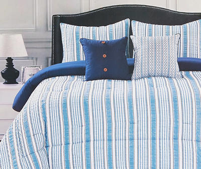 Blue & White Stripe Full/Queen 5-Piece Comforter Set
