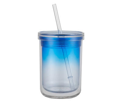 Blue Ombre Tumbler with Straw, 13 Oz.