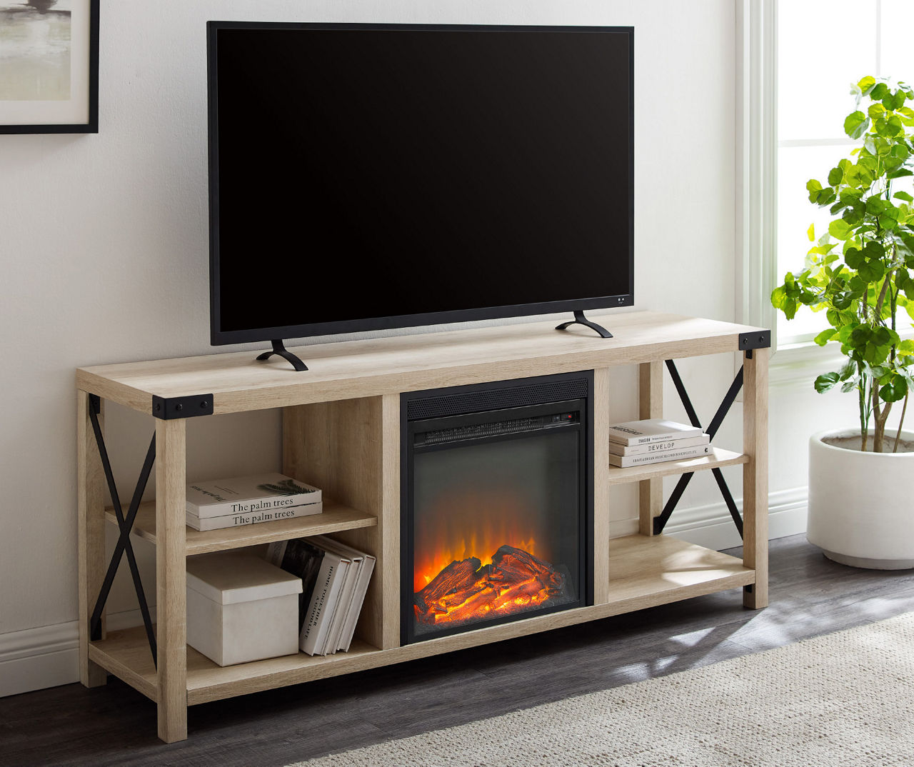 White fireplace tv stand big deals lots