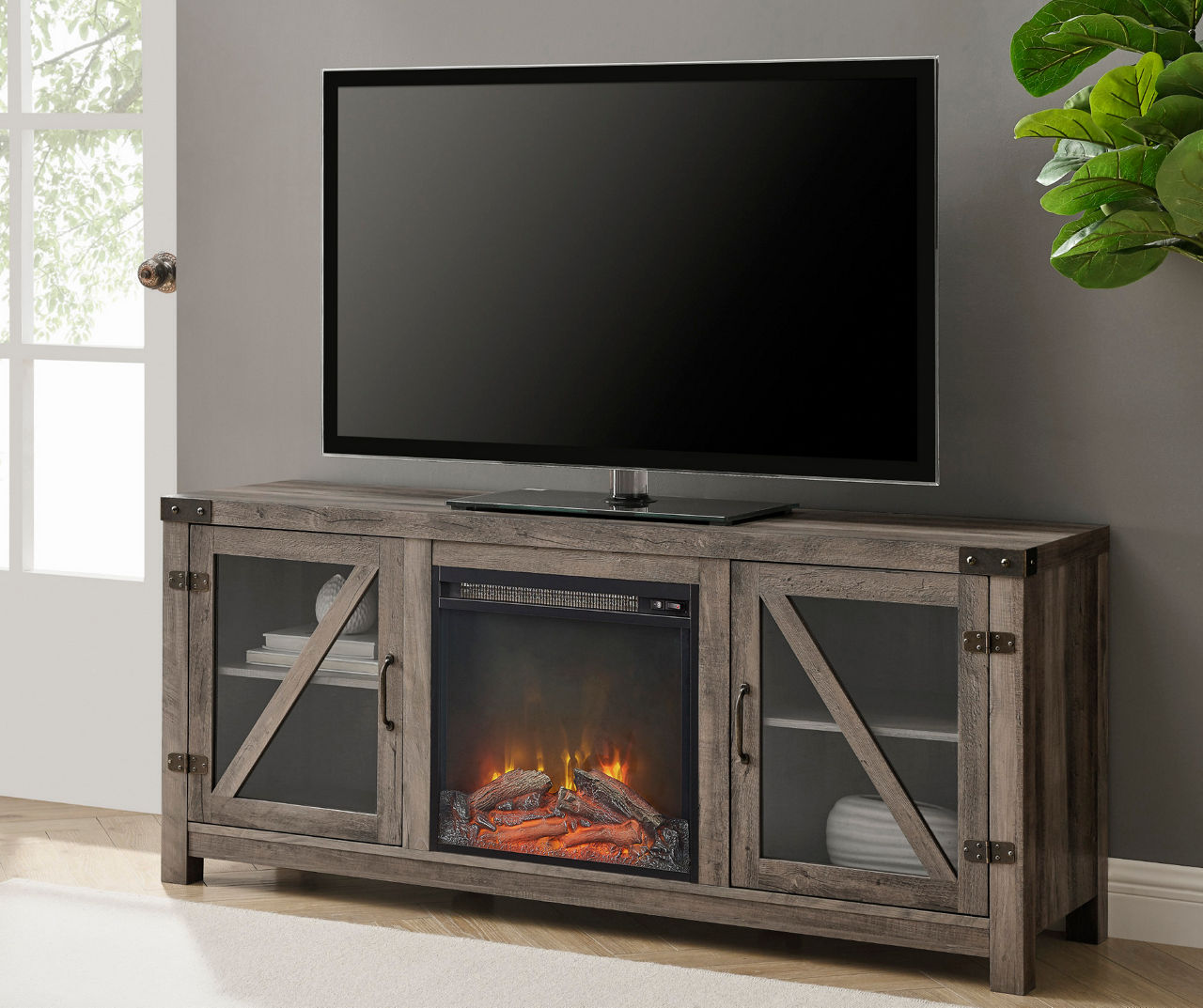 Grey fireplace tv stand deals big lots