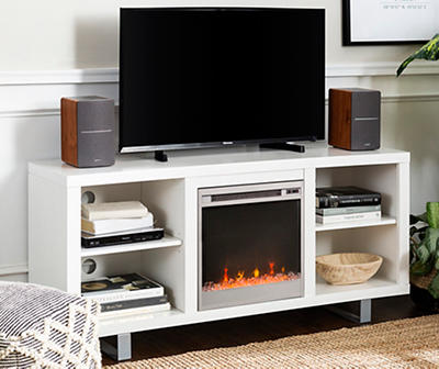 58" White Simple Modern Electric Fireplace Console
