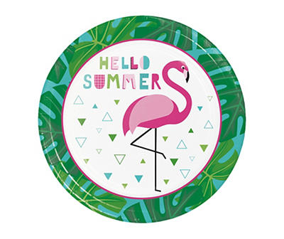 "Hello Summer" Flamingo Paper Dinner Plates, 24-Count