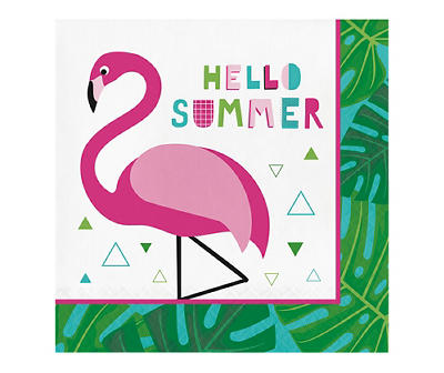 "Hello Summer" Flamingo Paper Lunch Napkins, 40-Count