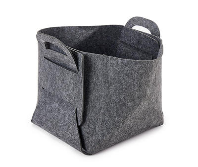 Gray Felt Collapsible Storage Bin with Handles