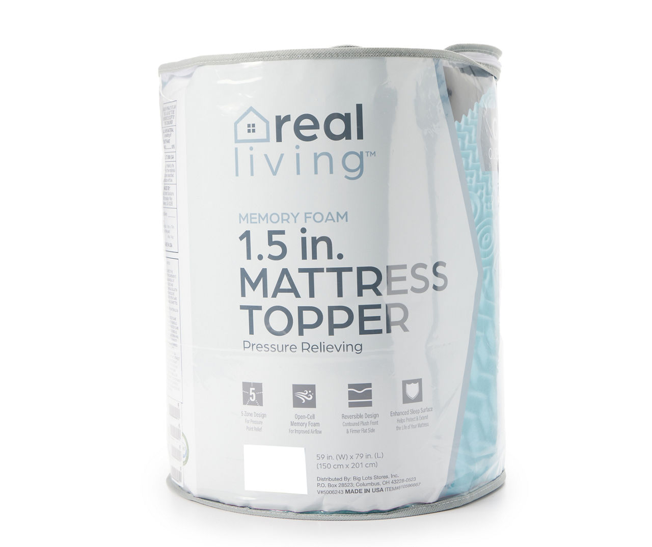 Real Living Real Living Blue 1.5 Memory Foam Mattress Topper