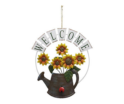 "Welcome" Watering Can & Sunflower Hanging Wall Decor