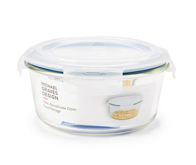 Clear & Indigo Glass Round Food Storage Container, (58 oz.)