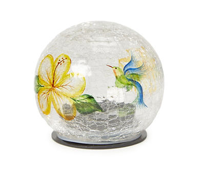 4.7" Hummingbird & Flower LED Solar Crackle Glass Ball Statuary