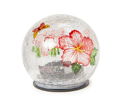 4.7" Butterfly & Flower LED Solar Crackle Glass Ball Statuary