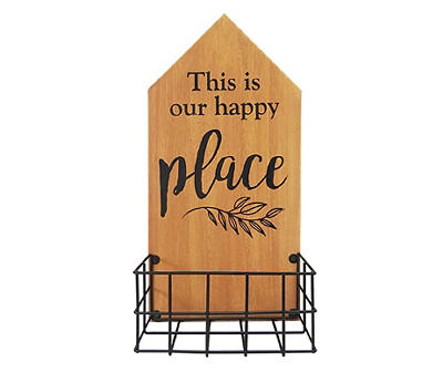 "Happy Place" House & Laurel Wall Decor with Wire Basket