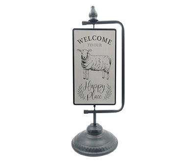 "Bless Our Home" & "Welcome" Swivel Pedestal Tabletop Decor