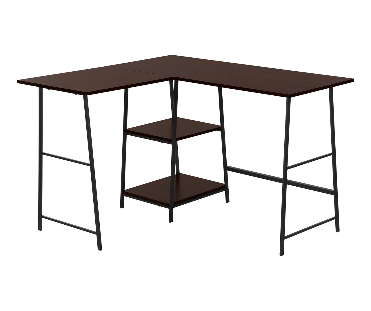 Monarch Espresso & Black Metal Sawhorse Leg LShaped Corner Desk Big Lots