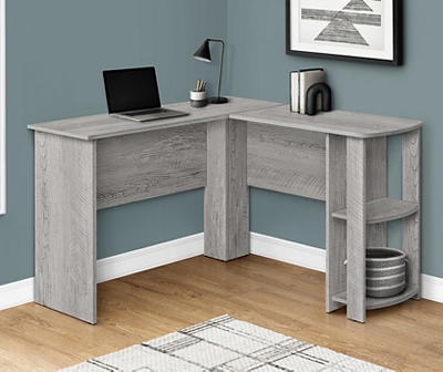 Industrial Gray L-Shaped Corner Desk with Open Storage