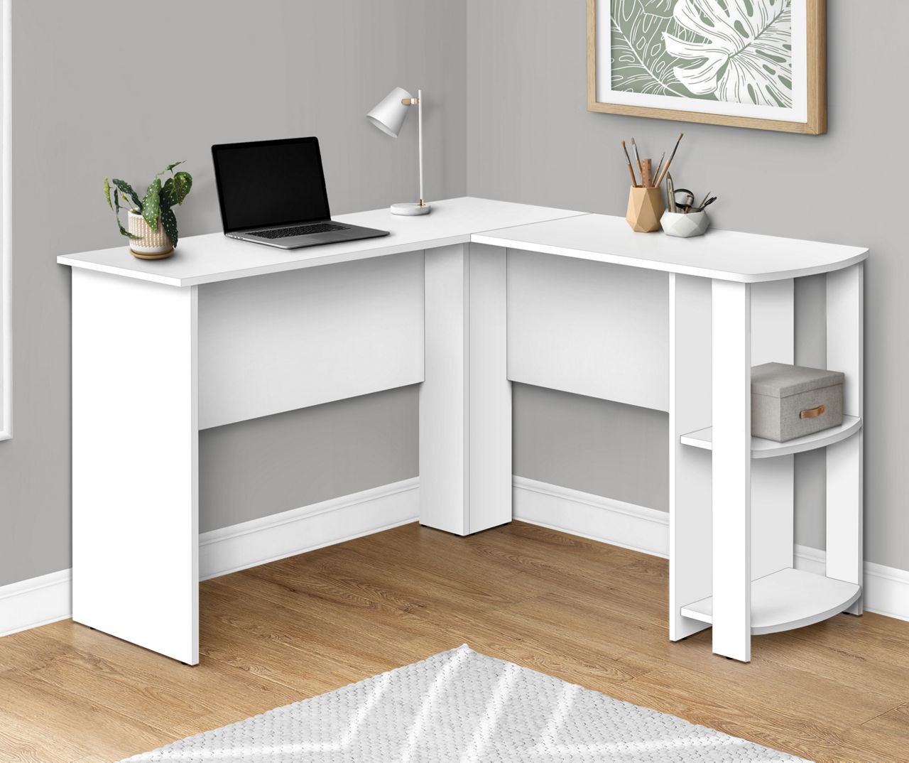 60 White Corner Desk with Storage by Monarch 