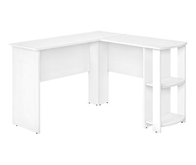 White L-Shaped Corner Desk with Open Storage