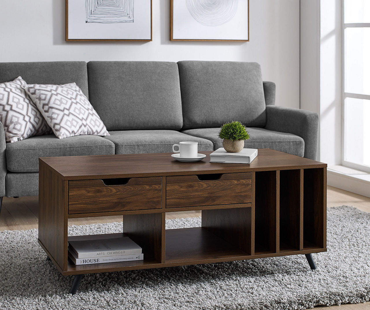 Walker Edison Dark Walnut 2-Drawer Coffee Table | Big Lots