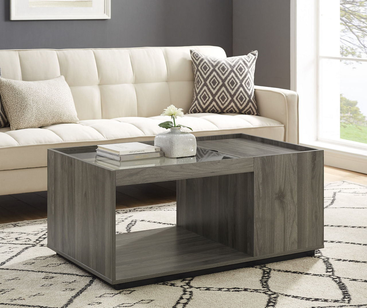 Walker Edison Slate Gray Glass Top Coffee Table | Big Lots