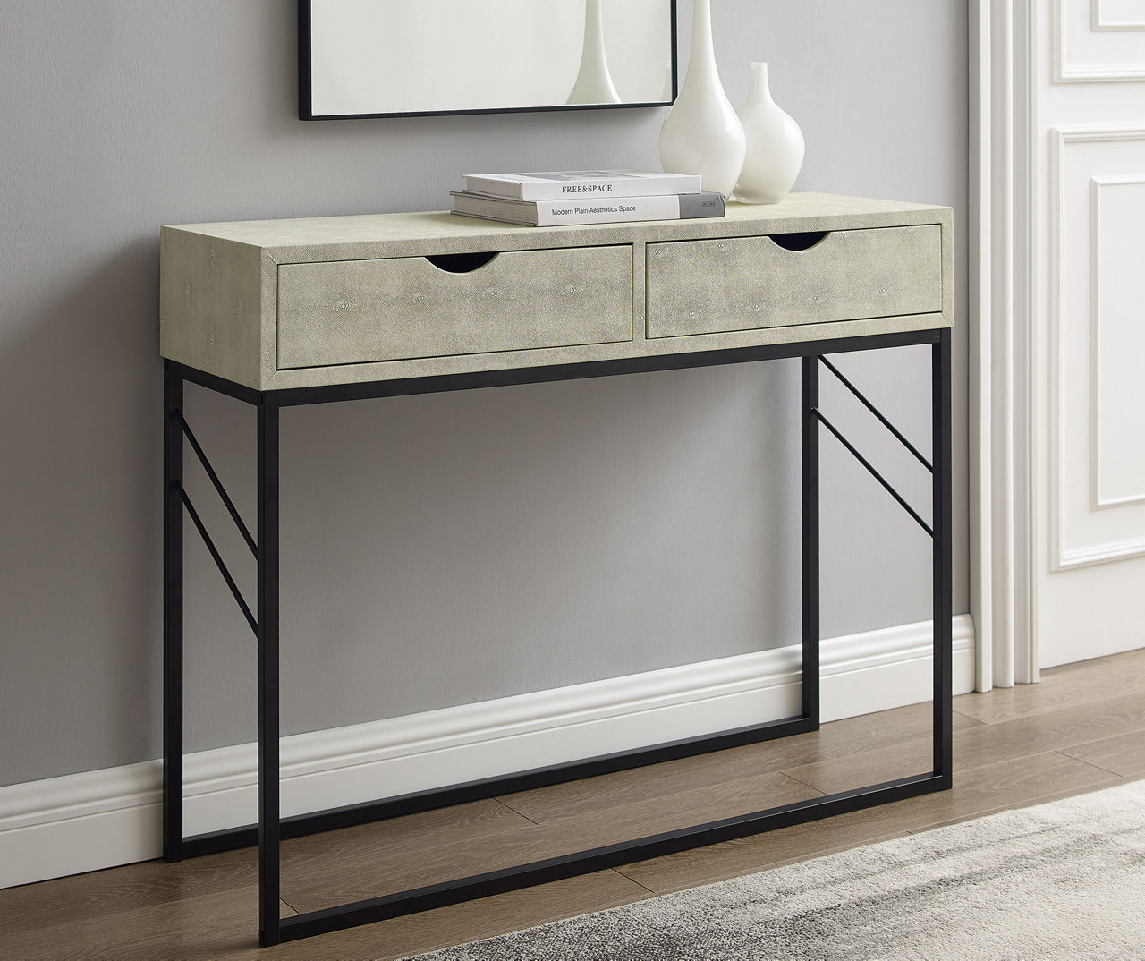 White Faux Shagreen 2-Drawer Entryway Table