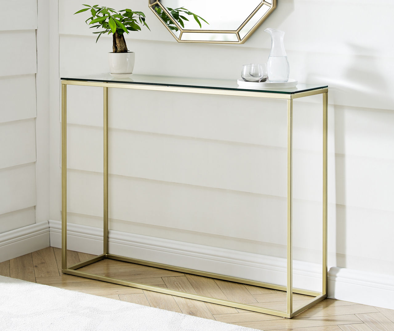 Glass & Gold Metal Open Box Entryway Table