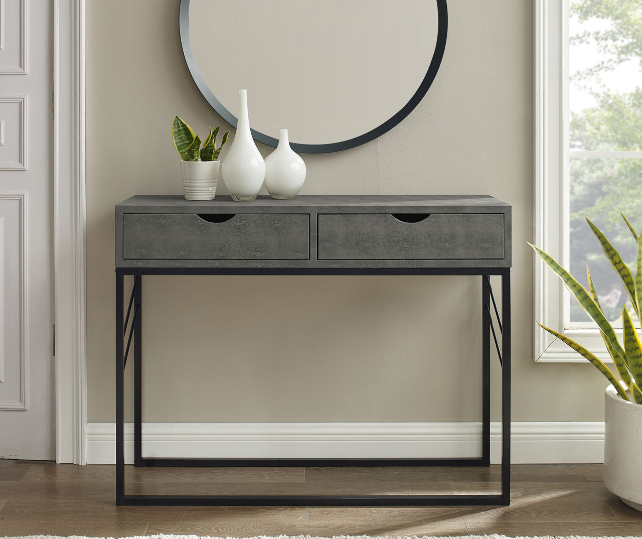 Gray Faux Shagreen 2-Drawer Entryway Table
