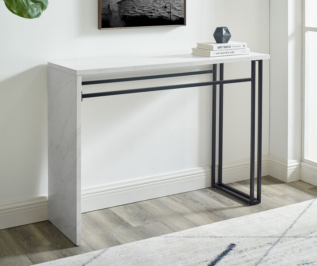 Faux White Marble Waterfall Entryway Table