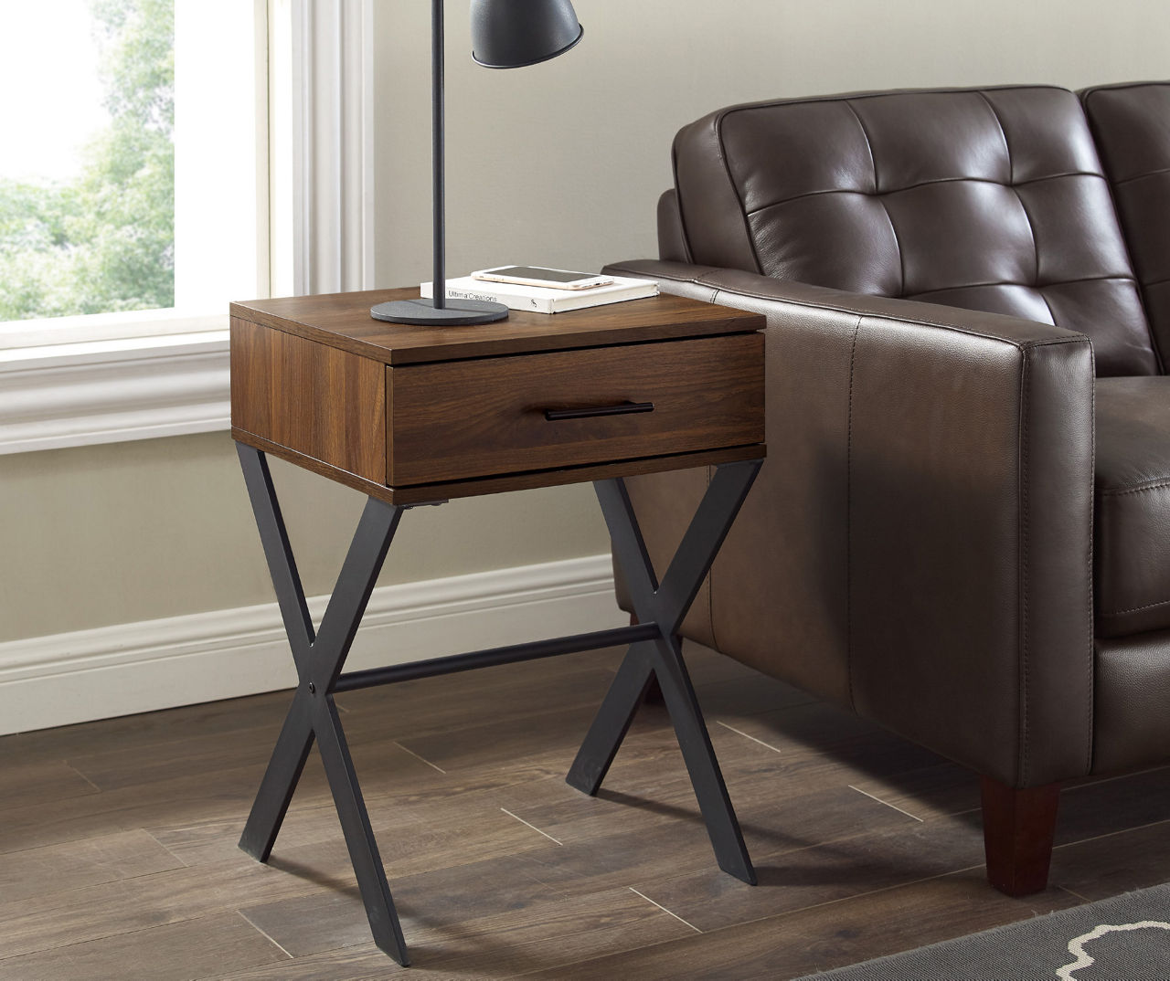 Walker Edison Dark Walnut X Leg Side Table Big Lots