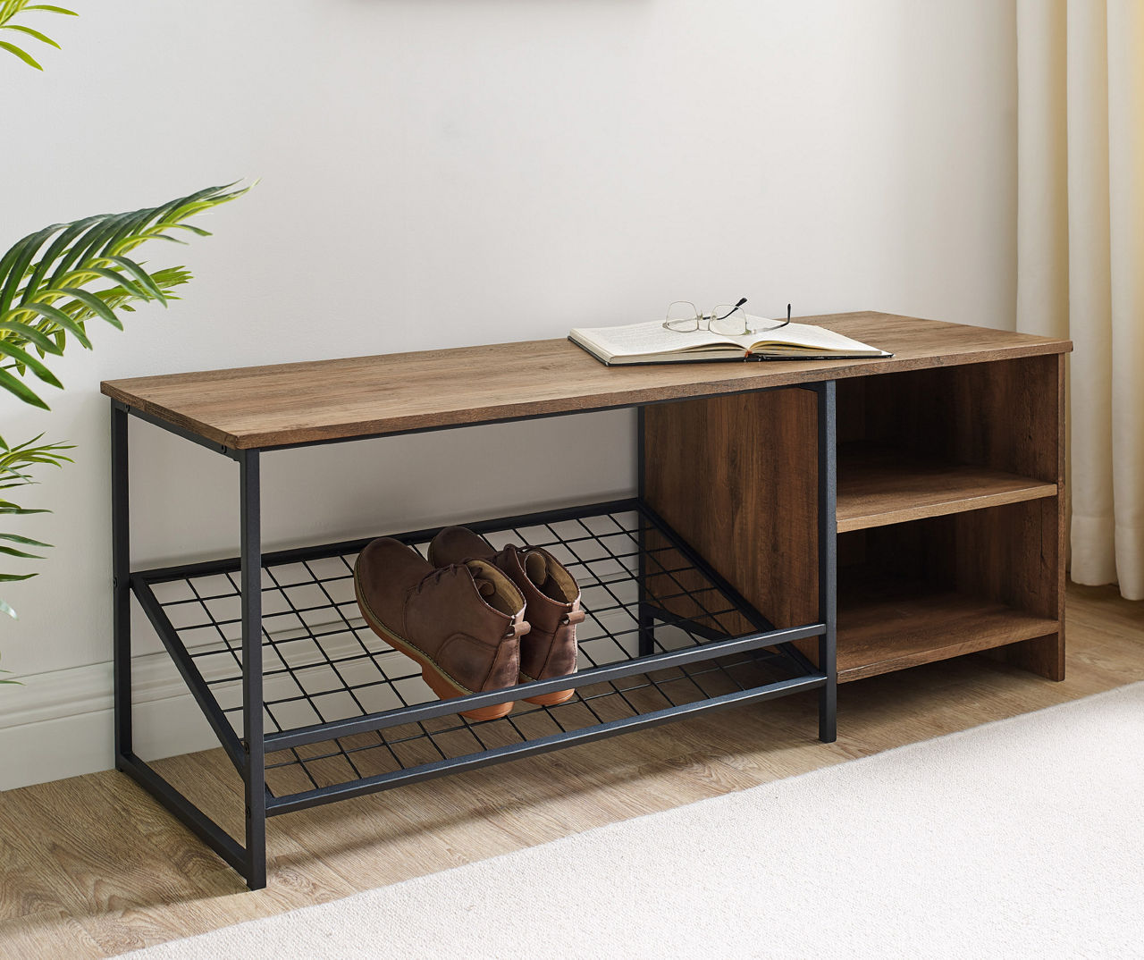 Metal Shoe Rack Bench for Entryway, Entry Bench with Shoe Storage