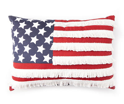 Red, White & Blue US Flag Fringe Rectangle Throw Pillow