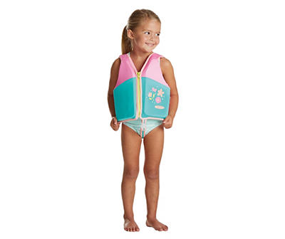 Level 2 Size M/L Pink Flower Swim Trainer Vest