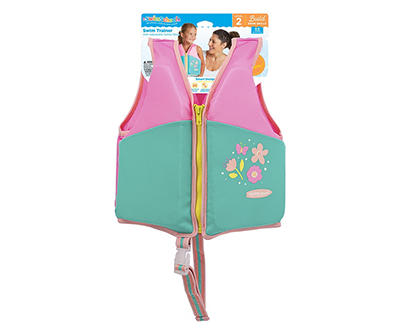 Level 2 Size M/L Pink Flower Swim Trainer Vest