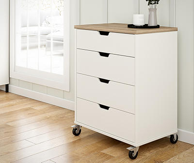 Evolution Vantage White & Weathered Oak 4-Drawer Storage Cart