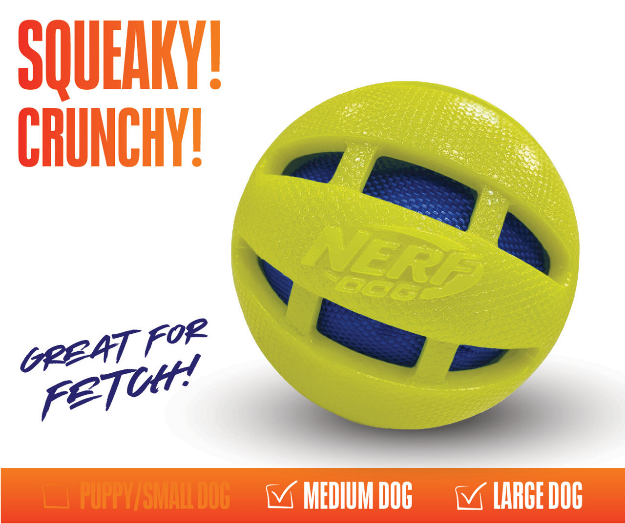 Nerf Blue & Green Squeak & Crunch Pet Toy Ball