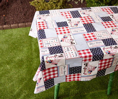 Red, White & Blue Patriotic Patchwork PEVA Tablecloth