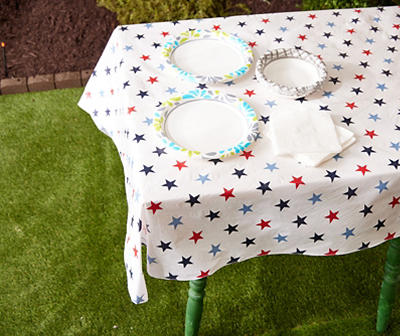 White, Red & Blue Stars PEVA Tablecloth