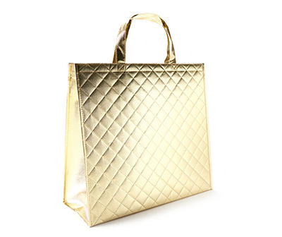 Gold Metallic Quilted Reusable Tote Bag