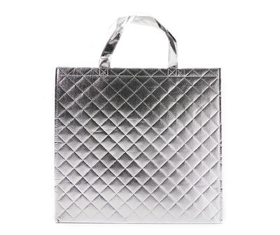 Silver Metallic Quilted Reusable Tote Bag