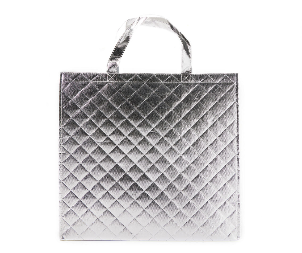 Silver Metallic Quilted Reusable Tote Bag
