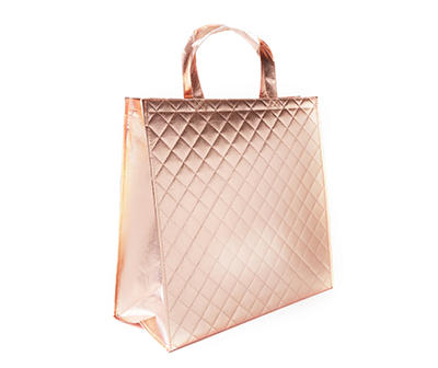 Rose Gold Metallic Quilted Reusable Tote Bag