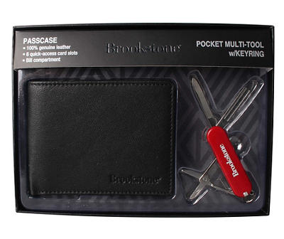 Black Leather Wallet & Pocket Knife Gift Set
