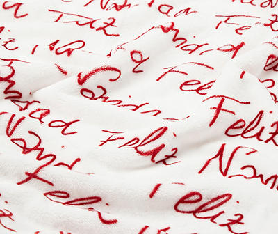 Thalia "Feliz Navidad" White & Red Typography Throw, (50" x 70")