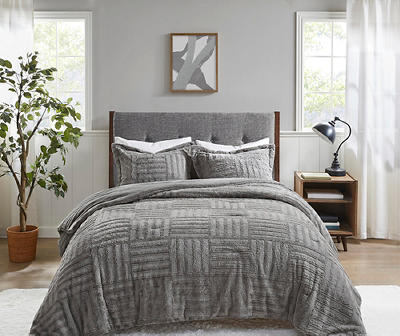 Polar Gray Patchwork Stripe Faux Fur Twin 2-Piece Comforter Set