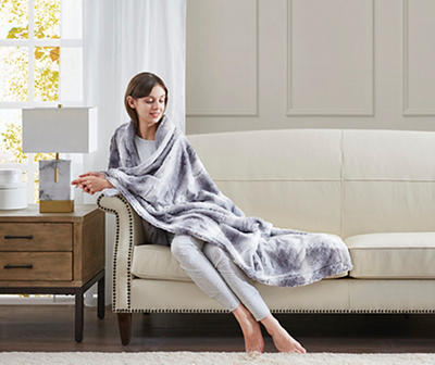 Marselle Gray & White Stripe Oversize Faux Fur Throw, (60