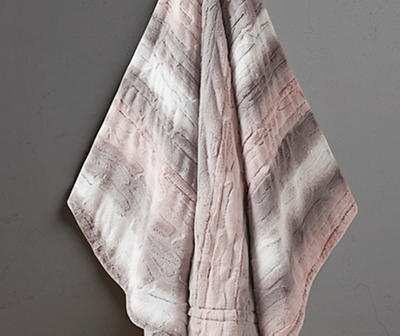 Marselle Blush & Gray Stripe Faux Fur Heated Throw, (50